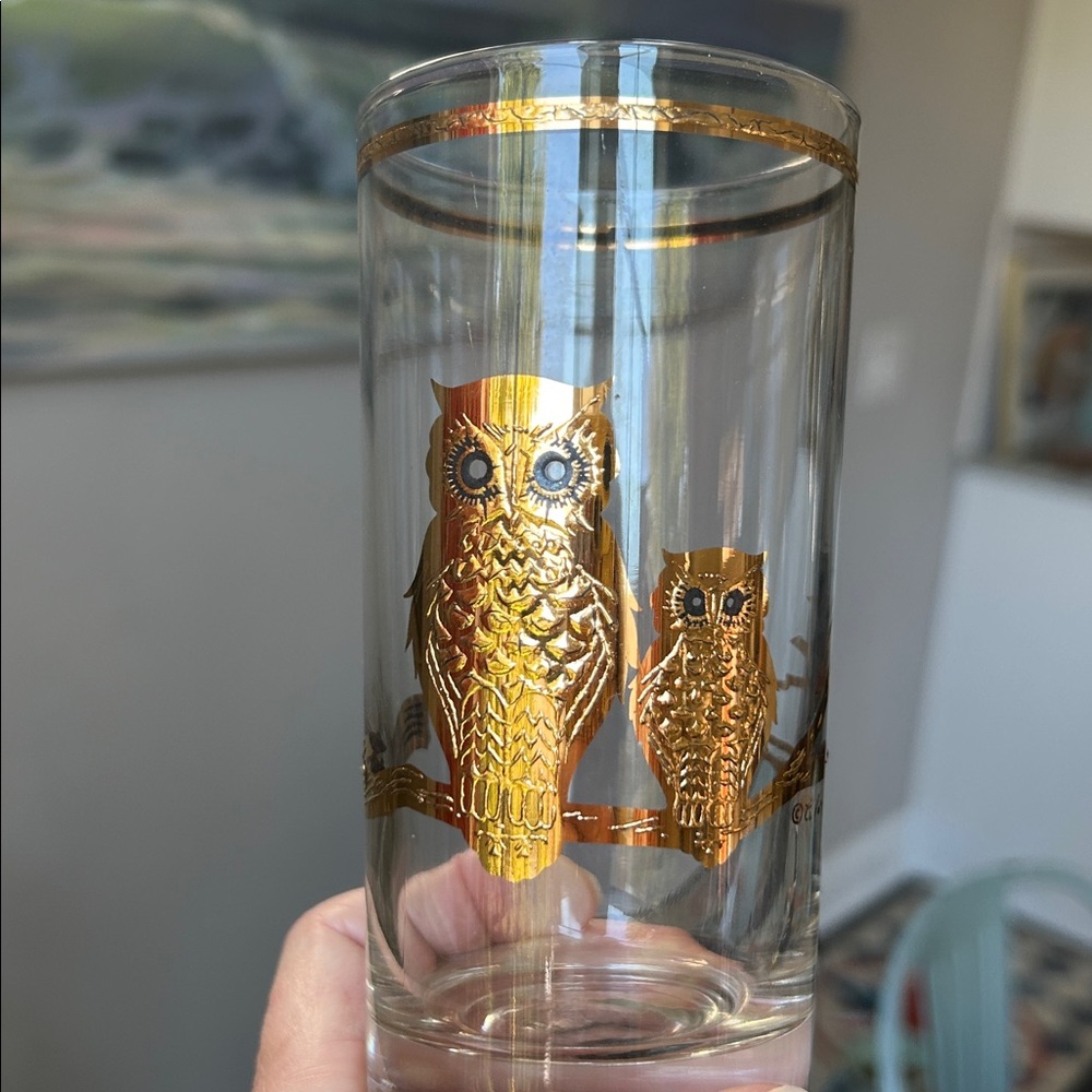 Culver Ltd. 22kt Gold Owls Highball Cocktail Glasses Vintage 1950-60s Set of 3 - Picture 9 of 14